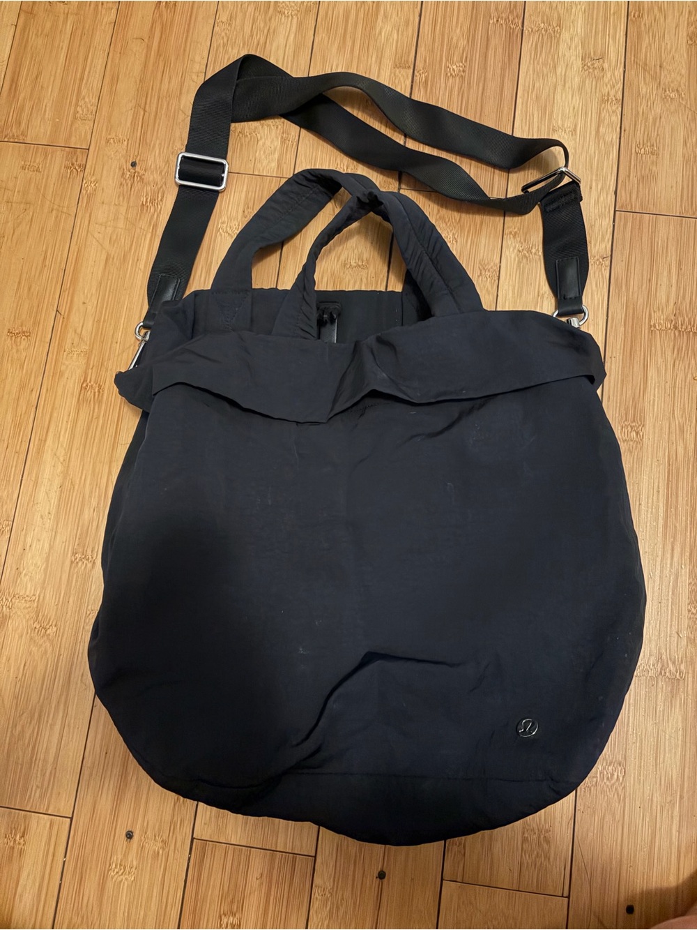 Black Lululemon Nylon Tote Bag with cross body strap